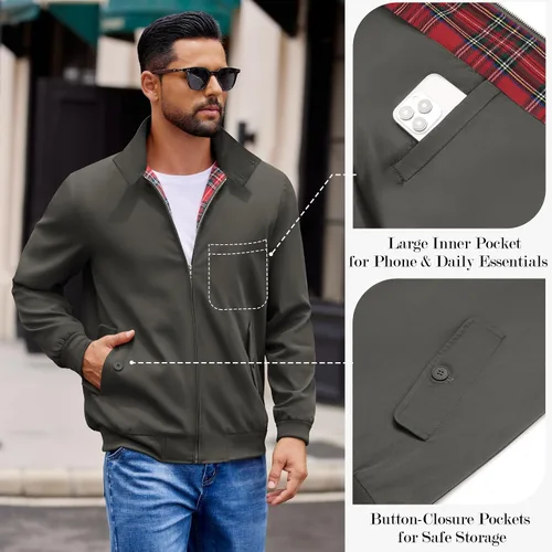 Miniatura 6 de COOFANDY - Chaquetas ligeras para hombre, chaqueta casual de estilo cortavientos con cremallera, cuello parado, chaqueta de golf elegante