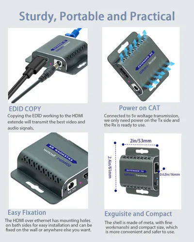 Miniatura 3 de Extensor HDMI sobre CAT5e/6, HDMI a través de Ethernet, HD MI sobre cat6 con 200 pies para 1080 @60 Hz, convertidor RJ45 a HD Plug & Play