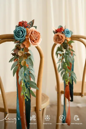 Miniatura 3 de Ling's moment Flores artificiales, 25 rosas turquesas decorativas con tallos, 3 pulgadas de espuma floral para ramo de boda, centros de mesa, fondo