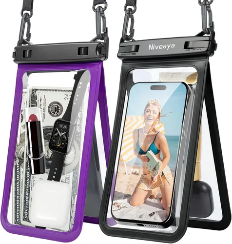 Miniatura 10 de Niveaya Bolsa impermeable para teléfono con doble espacio - 2 unidades, funda impermeable con cordón para iPhone 16/15/14/13/12 Pro Max hasta 8.3