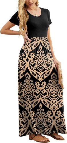 Miniatura 4 de GRECERELLE Vestidos largos de manga corta para mujer, vestidos largos casuales con bolsillos