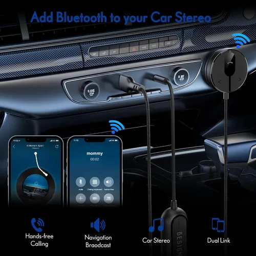 Miniatura 3 de BESIGN BK01 Kit Bluetooth para coche, receptor auxiliar inalámbrico para llamadas manos libres y transmisión de música con filtro de ruido de bucle