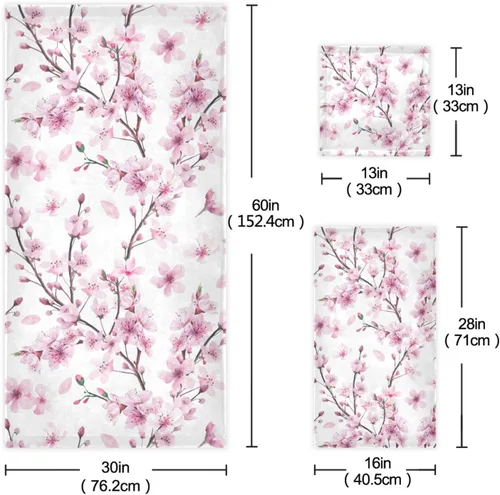Miniatura 3 de Pfrewn Juego de 3 toallas de baño con diseño de flores de cerezo con flores de cerezo, toallas de baño suaves y absorbentes, toallas de mano