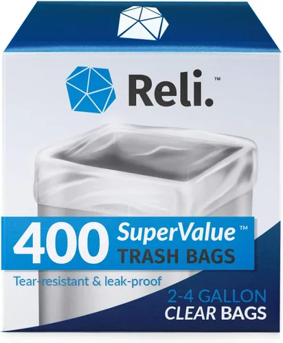 Reli. Bolsas de basura de 2 a 4 galones | 400 bolsas | transparentes | Baño | Fuertes | Basura