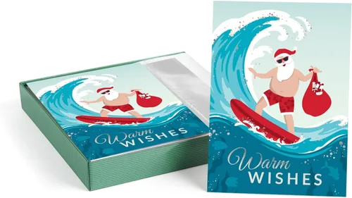 Miniatura 12 de Masterpiece - Tarjetas navideñas de palmeras festivas / 16 tarjetas navideñas de deseos más cálidos de invierno en caja con detalles plateados