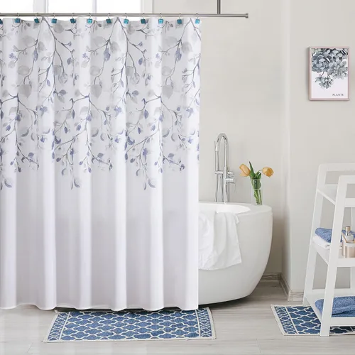 Miniatura 10 de Central Park Cortina de Ducha de Hoja Azul Verde Azulado Resistente al Agua Decorativa con Estampado Floral Barrido Lienzo Baño Spa Hotel Cortina
