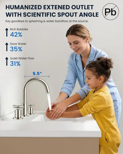 Miniatura 4 de gotonovo Grifo de baño de 3 agujeros de 8 pulgadas, grifo de tocador para fregadero de baño, 2 manijas cruzadas, lavabo de montaje en cubierta