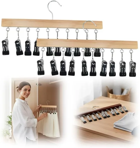 Miniatura 8 de Organizador de leggings para armario, perchas para pantalones con 10 clips, ahorro de espacio para ropa y sombreros, organizador colgante de armario