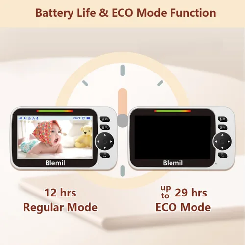 Miniatura 3 de Blemil - Monitor de bebé con batería de 30 horas, monitor de vídeo para bebé con pantalla grande dividida de 5 pulgadas, con cámara y audio, batería