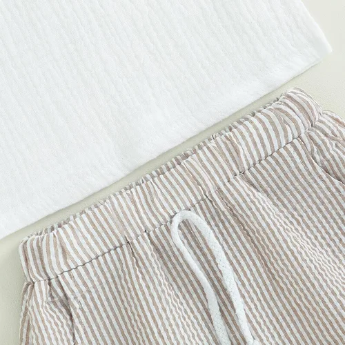 Miniatura 73 de fhutpw Conjunto de 2 piezas de ropa de verano para bebés, camiseta de manga corta, cintura elástica, pantalones cortos para niños pequeños