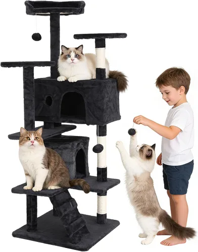Miniatura 11 de Árbol alto para gatos, torre para gatos de 54 pulgadas, condominio grande para gatos escaladores, soporte de escalada con perchas superiores, casa