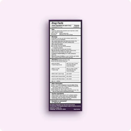 Miniatura 2 de Allegra Líquido para aliviar la alergia de 12 horas para niños, sin somnolencia, medicamento antialérgico para interiores y exteriores, 30 mg