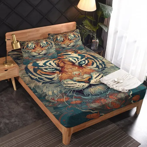 Miniatura 29 de Juego de sábanas de tamaño King, sábanas de conejo, sábanas de microfibra y fundas de almohada de 4 piezas, juego de sábanas con estampado colorido