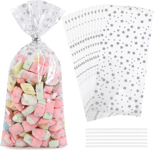 Miniatura 8 de 100 bolsas de celofán, bolsas de celofán transparente de 4 x 6 pulgadas, 100 lazos dorados, para galletas, chocolate, panadería, recuerdos