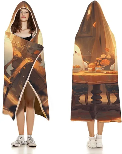 Miniatura 3 de Manta con capucha de bruja y calabaza, vintage, para Halloween, manta de franela para niños, adolescentes, hombres y mujeres, manta cálida