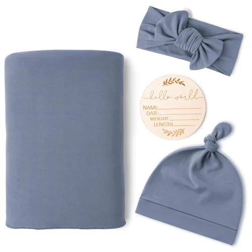 Miniatura 16 de Konssy Manta de Recién Nacida para Bebé Niña con juego de Banda para la Cabeza y Gorrito Set Manta Envolvente para Bebé para Guardería Crema