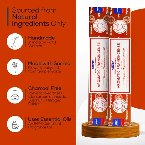 Miniatura 3 de Varillas de incienso aromático Satya Frankincense 180 g (15 g x 12 paquetes) de Satya Sai Baba Nag Champa y paquete de soporte de varillas