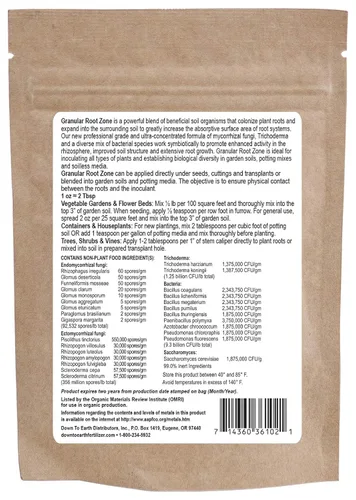 Miniatura 2 de Down To Earth All Natural Fertilizers Zona de raíces granulares orgánicas, hongos micorrízicos y bacterias beneficiosas, inoculante de suelo y raíz