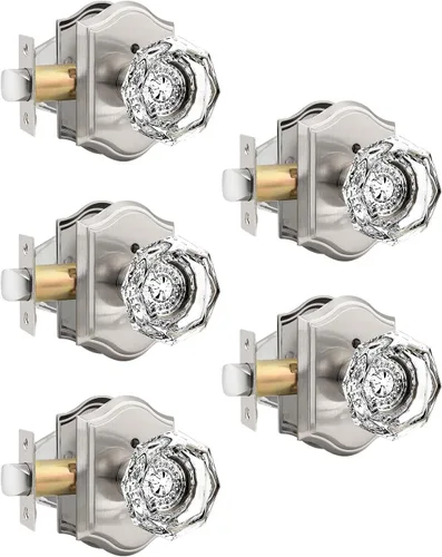 Miniatura 36 de Gobrico Paquete de 3 pomos de puerta de cristal transparente, manijas de puerta de cama/baño, función de privacidad, perilla interior de vidrio