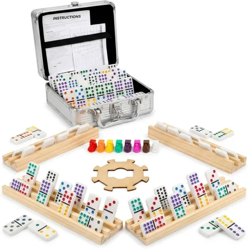 Miniatura 12 de Playbees Juego de Dominó Jumbo Doble Seis – 28 Fichas Clásicas Blancas en Estuche de Cuero Sintético – Divertido Juguete Educativo para Niños