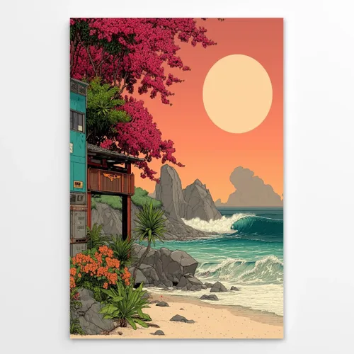 Beach Pictures Wall Art Coastal Cowgirl Room Decor Cyber ​​retro surfing beach Preppy Wall Decor Summer Tropical Ocean Art Canvas Print For Teen