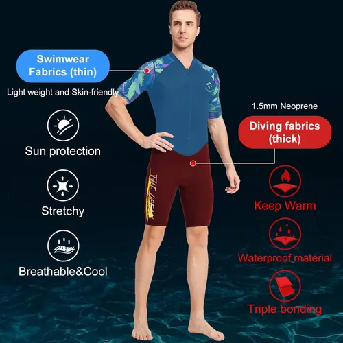 Miniatura 3 de DIVE & SAIL Traje de neopreno corto de 0.059 in para adultos, para buceo, natación, surf, canoa