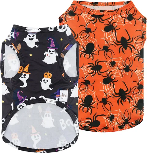 CuteBone Camisas de Halloween para perros, paquete de 2, ropa suave para mascotas, chaleco de verano transpirable para cachorros pequeños y ropa
