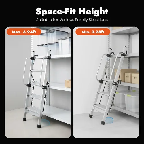 Miniatura 4 de Escalera montada en la pared, litera de metal de 4 escalones, escalera de escalada con pasamanos ajustables para ático, sótano, exterior, 56.7 x
