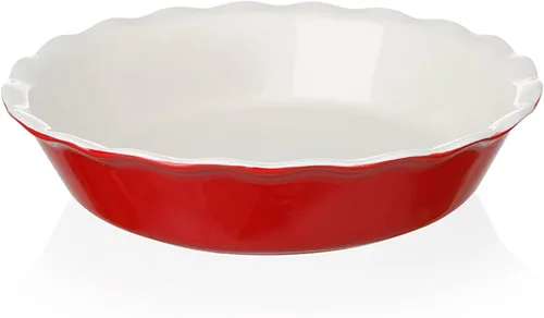 Miniatura 8 de Sweejar Molde de cerámica para tartas, plato redondo para hornear de 10 pulgadas, antiadherente con borde ondulado suave para tartas de manzana
