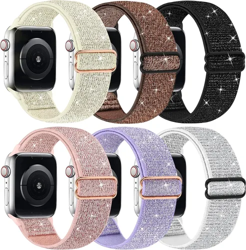 Miniatura 8 de Correas elásticas de nailon brillantes compatibles con correas de Apple Watch de 1.496 pulgadas, 1.575 pulgadas, 1.614 pulgadas, 1.654 pulgadas