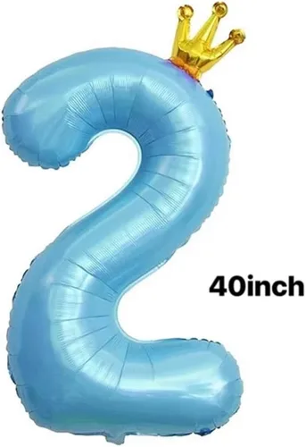 Miniatura 2 de Globos azules de 40 pulgadas con corona unida número 2, globos de segundo cumpleaños para decoraciones de fiesta de cumpleaños. (2)