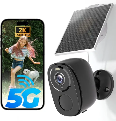 Cámaras de seguridad solar inalámbricas para exteriores 5G/2.4G, cámara de 2K con batería y panel solar, alarma de sirena, visión nocturna a color,
