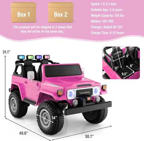 Miniatura 6 de Costzon Auto de 2 plazas, camión Toyota FJ40 con licencia de 12 V con control remoto de 2.4 G, suspensión de resorte, caja de almacenamiento, luces