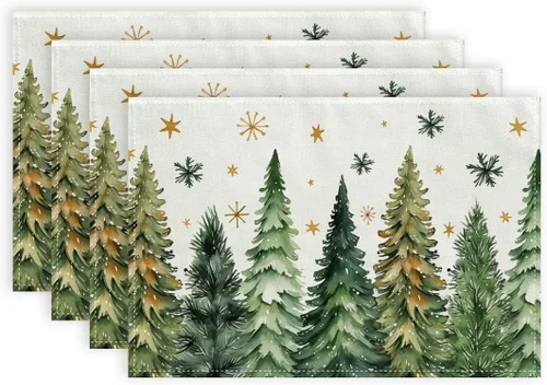 Miniatura 8 de GEEORY Manteles Individuales de Navidad 12x18 Pulgadas Juego de 4, Árboles de Navidad Copos de Nieve Invierno Estacional Vacaciones Estilo Granja