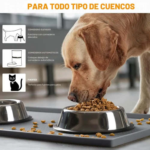 Miniatura 6 de Hubulk Tapete de alimentación para perros, 100% impermeable, de silicona de grado alimenticio, mantel individual para alimentos y agua para Gris