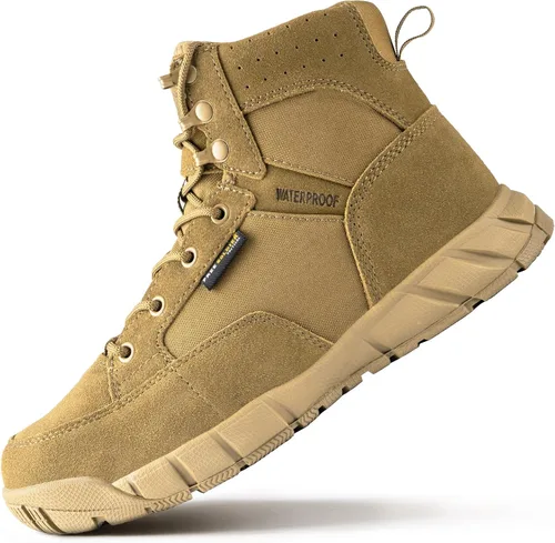 Miniatura 14 de FREE SOLDIER Botas de trabajo duraderas para hombre, 6 pulgadas, ligeras, impermeables, botas de senderismo, botas tácticas de cuero de gamuza