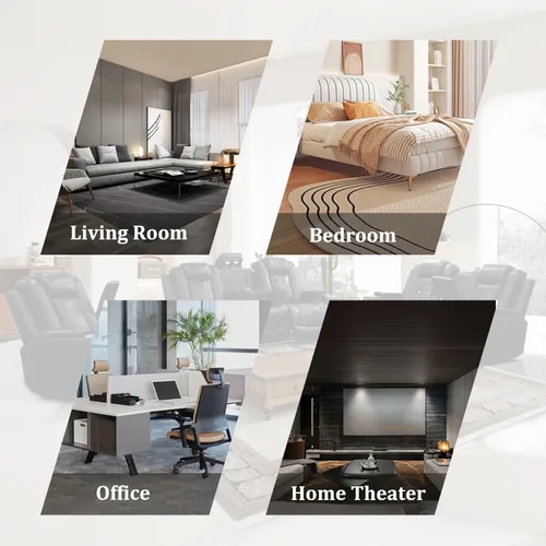 Miniatura 7 de Sofá reclinable eléctrico, sillón reclinable de cuero con LED/almacenamiento, sillón reclinable de cine en casa de 3 plazas, sofá de cuero negro