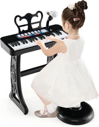 Miniatura 8 de Costzon Piano para niños, teclado de piano de juguete de 37 teclas con micrófono, taburete y soporte de música, piano electrónico portátil, juguete