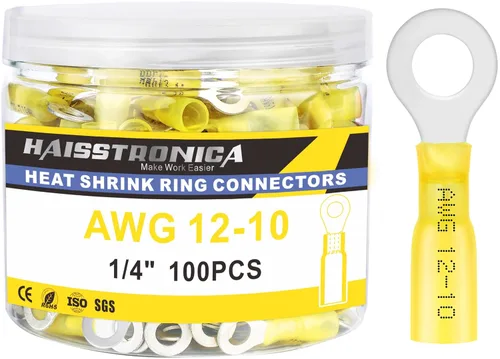 Miniatura 18 de Haisstronica - 200 conectores de anillo termorretráctil de calibre 1/4" de grado marino, conectores de alambre azul AWG 16-14, conectores de anillo