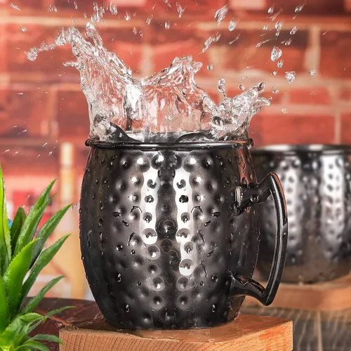 Miniatura 3 de LINALL Moscow Mule - Juego de 6 tazas de acero inoxidable de 18 onzas chapadas en color negro plomizo (6 unidades)