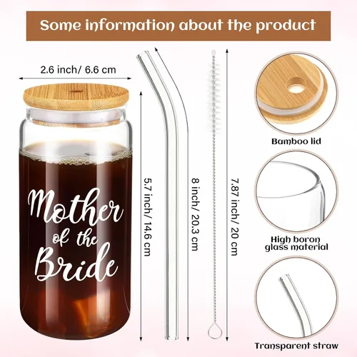 Miniatura 4 de Zubebe 3 Pcs Bride Gifts for Bachelorette Party Bridal Shower Wedding Gift Set Include Glass Cup Canvas Tote Bag Makeup Bag