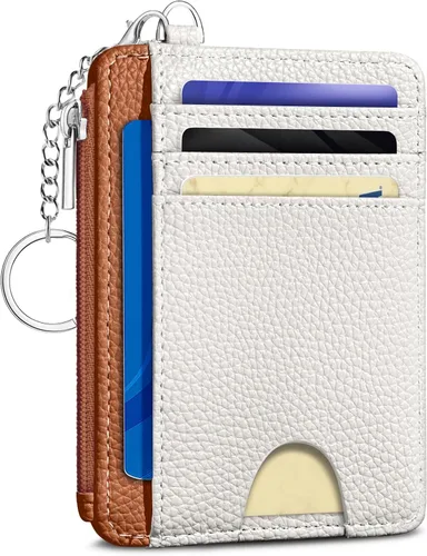 Miniatura 30 de Kelvoris Tarjetero pequeño para mujer, cartera delgada con bloqueo RFID, llavero con bolsillo para monedas con cremallera, bolsillo frontal