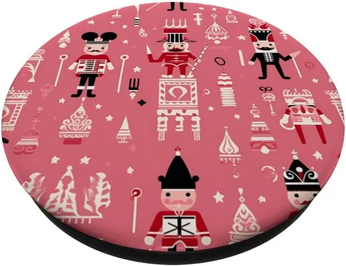 Miniatura 2 de PopSockets PopGrip estándar con temática navideña de cascanueces de Navidad rosa