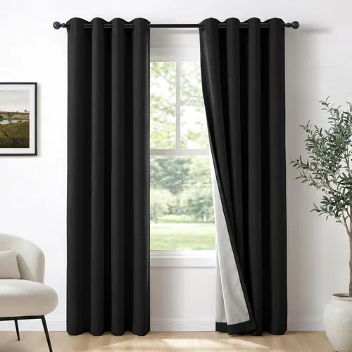 Miniatura 12 de 100% Blackout Shield Cortinas opacas de lino para dormitorio de 45 pulgadas de largo, cortinas beige con ojales para sala de estar, cortinas