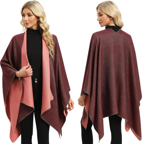 Miniatura 11 de Femdouce Manta cálida para mujer, ligera, con frente abierto, capa tipo poncho para primavera, otoño e invierno