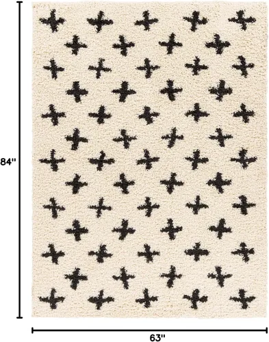 Miniatura 2 de Livabliss Alfombras de área - 5 x 7 pies, alfombra esponjosa mora marroquí boho en negro y crema, para sala de estar, dormitorio - Alfombra