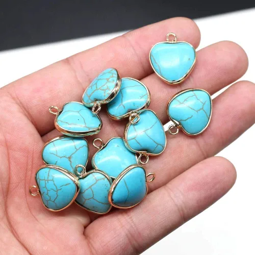Miniatura 4 de QSLLER 6 colgantes de piedra natural, colgantes de turquesa azul natural en forma de corazón (0.591 x 0.709 in) para hacer joyas, collares, pulseras