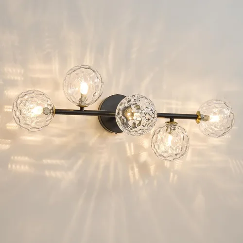 Miniatura 12 de Luminarias de Espejo de Tocador de Baño: Aplique de Pared de Baño Regulable de 5 Luces - Luces de Tocador de Latón Dorado con Pantalla de Vidrio
