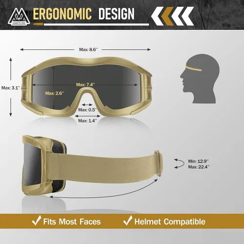 Miniatura 6 de Airsoft - Gafas de seguridad antivaho con certificación ANSI Z87.1, resistentes a los impactos, gafas de tiro tácticas Lente de una sola capa A1