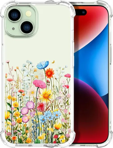 Miniatura 70 de Compatible con iPhone 14, funda transparente y bonita para mujeres y niñas, diseño floral, diseño floral femenino, funda para teléfono 14